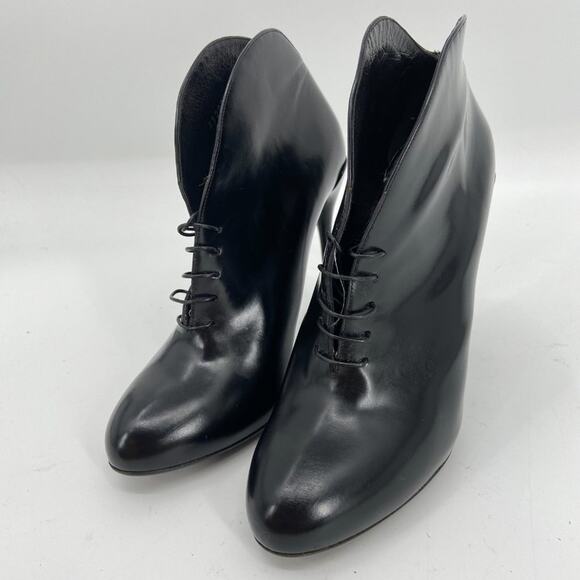 GUCCI Black Leather Curved Kim Lace Up Ankle Boots 39.5 - Picture 7 of 10